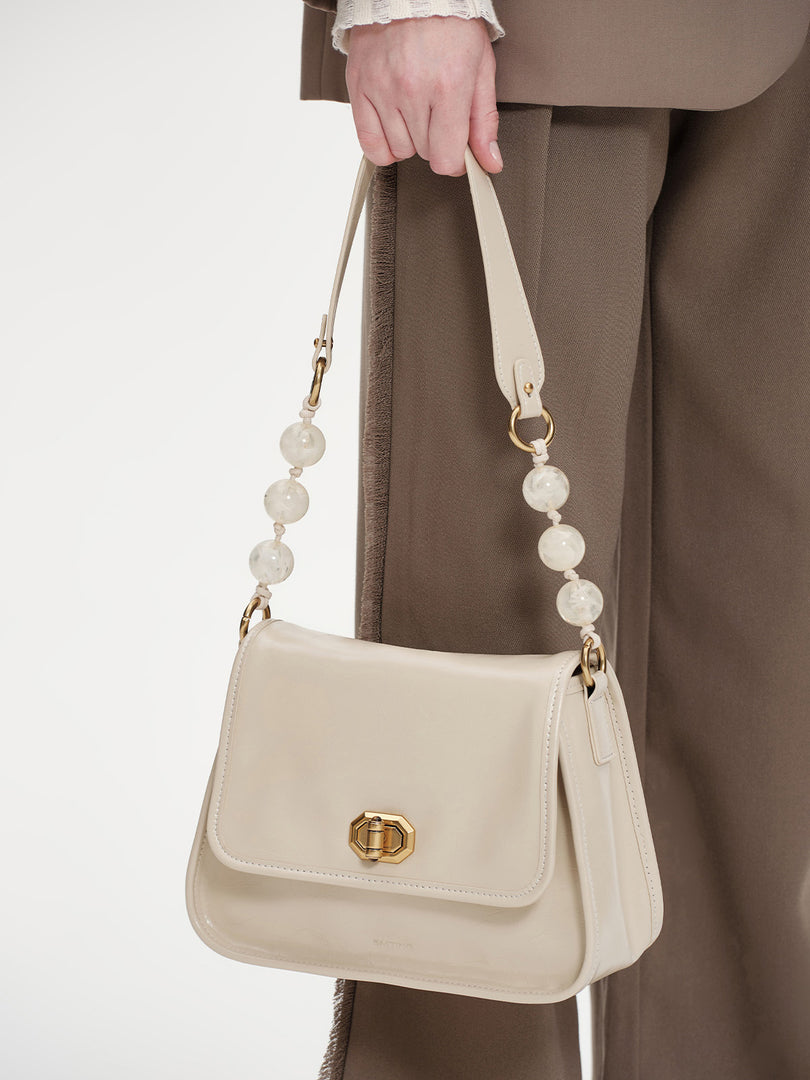 Smting leather pearl chain flap bag