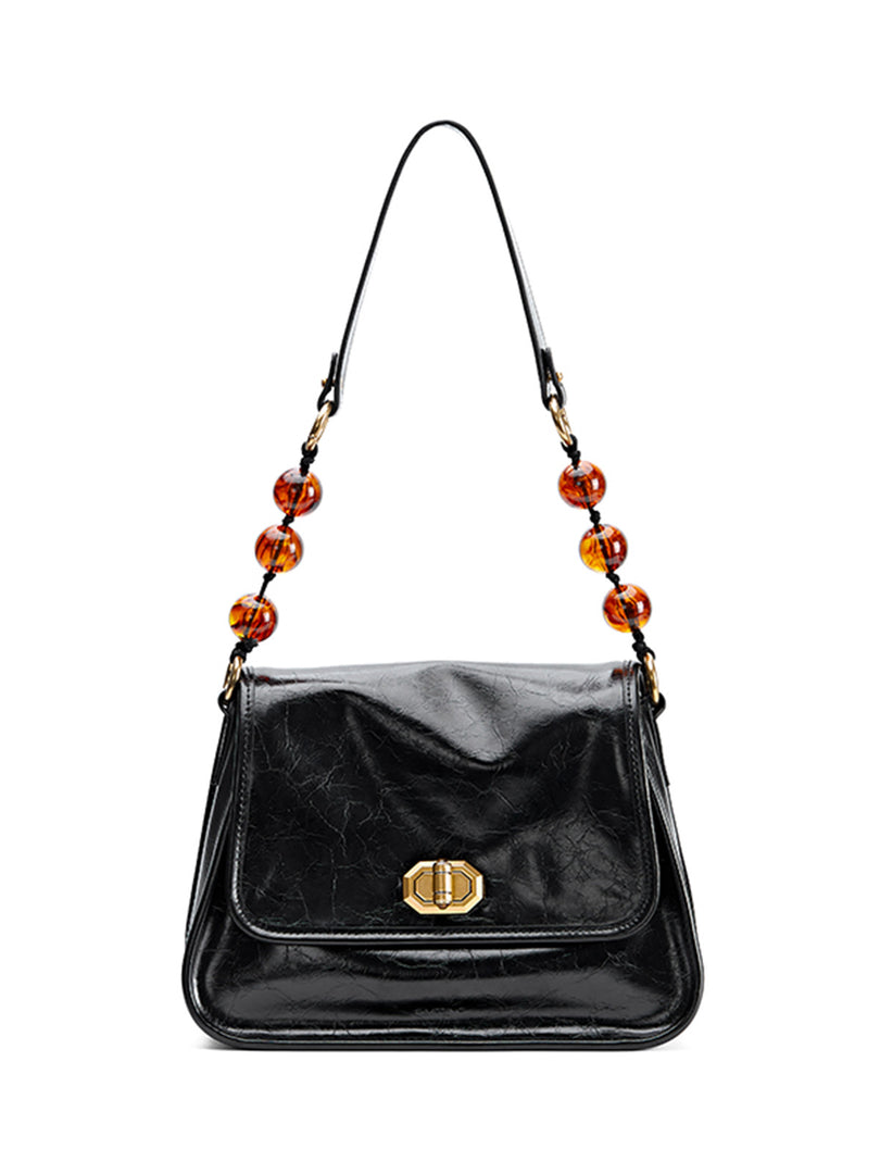 Smting leather pearl chain flap bag