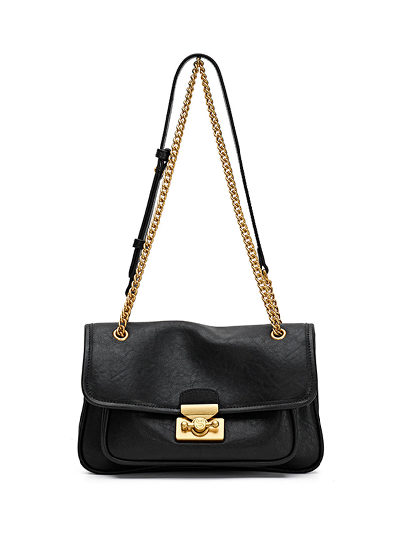 Smting Leather Chain Flap Bag with Gate Lock